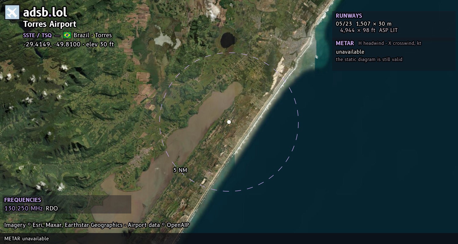 Satellite map with the runway layout of Torres Airport (SSTE)