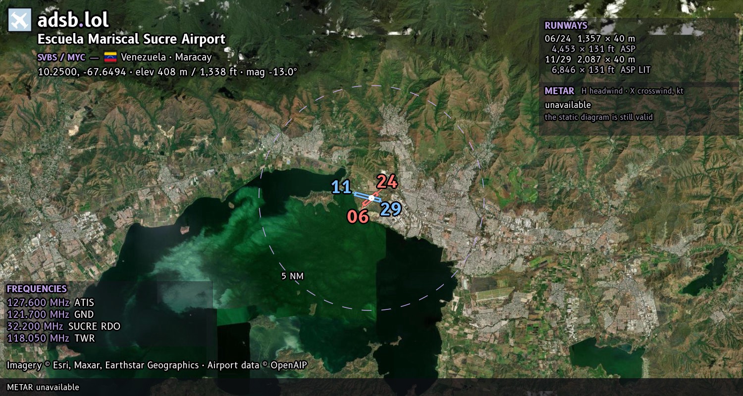 Satellite map with the runway layout of Escuela Mariscal Sucre Airport (SVBS)