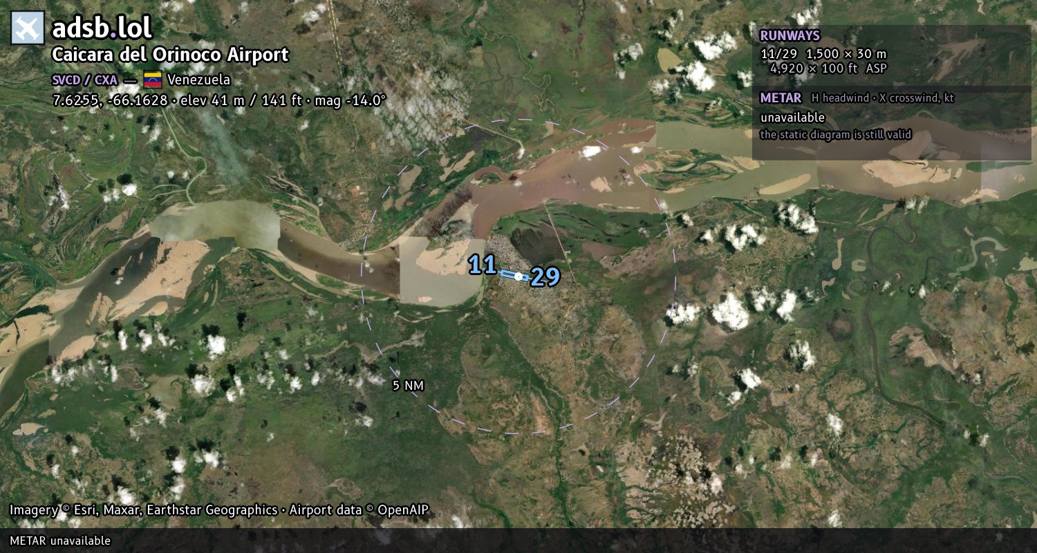 Satellite map with the runway layout of Caicara del Orinoco Airport (SVCD)