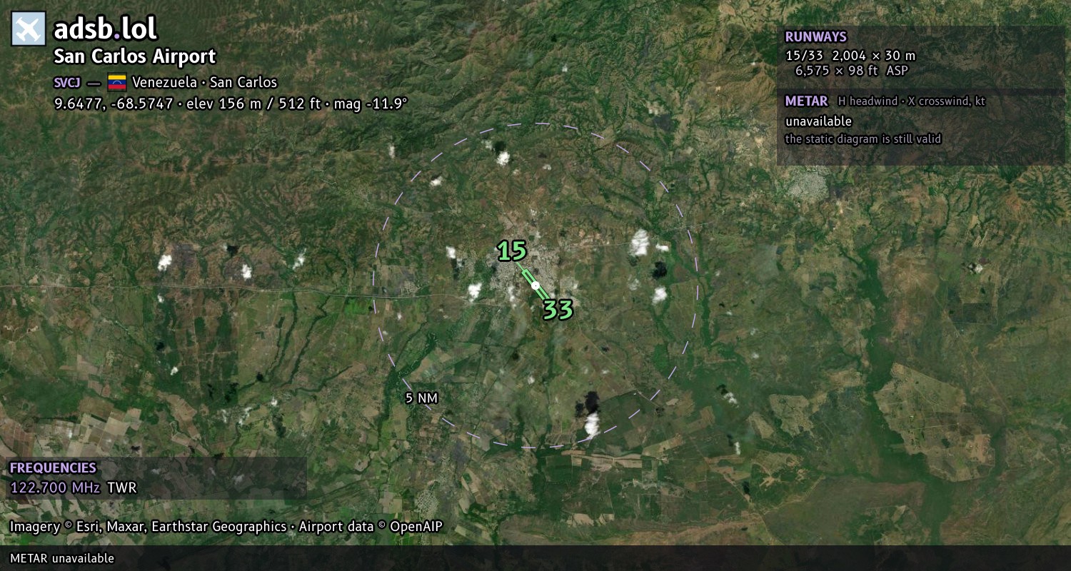 Satellite map with the runway layout of San Carlos Airport (SVCJ)