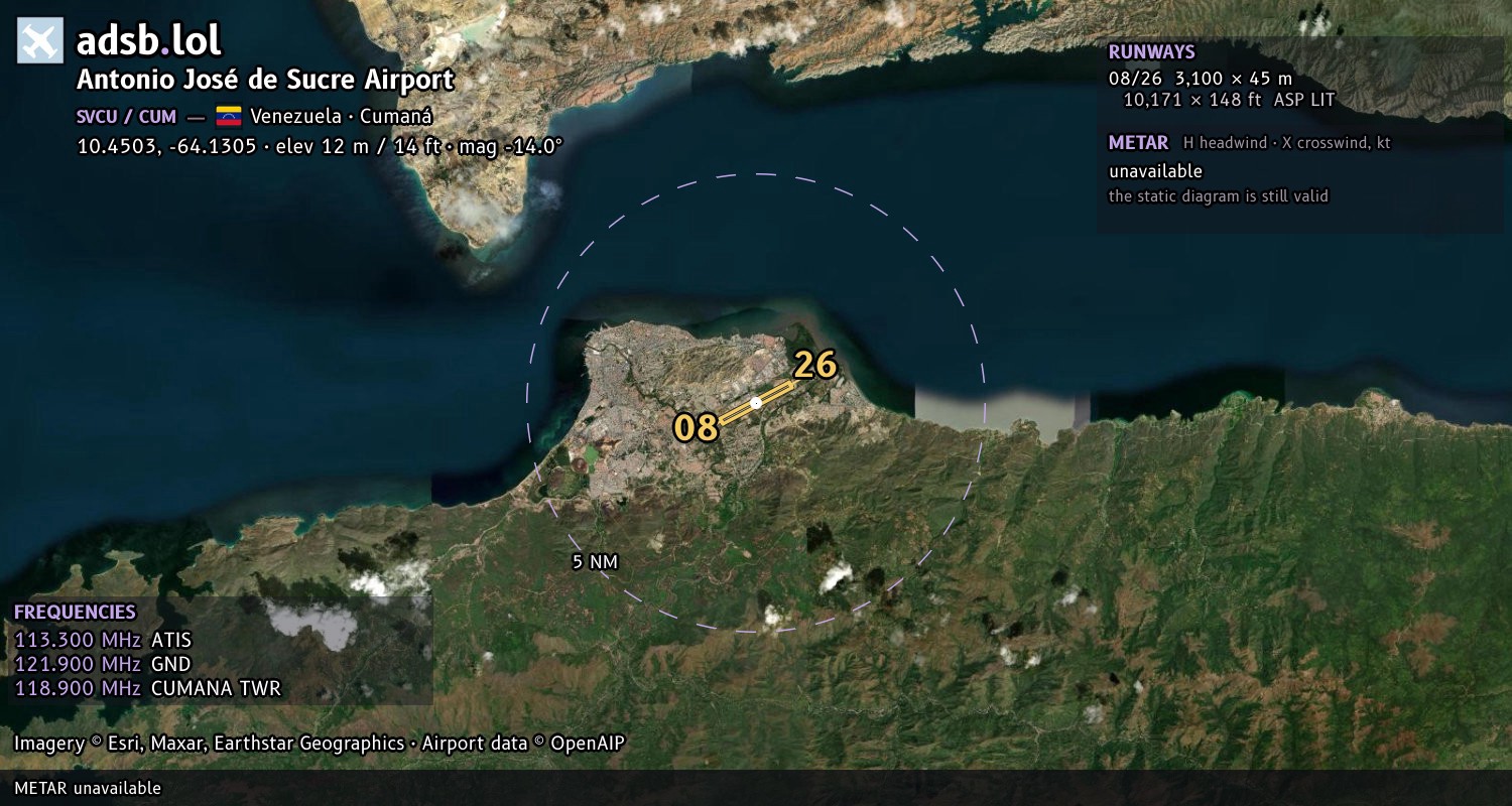 Satellite map with the runway layout of Antonio José de Sucre Airport (SVCU)