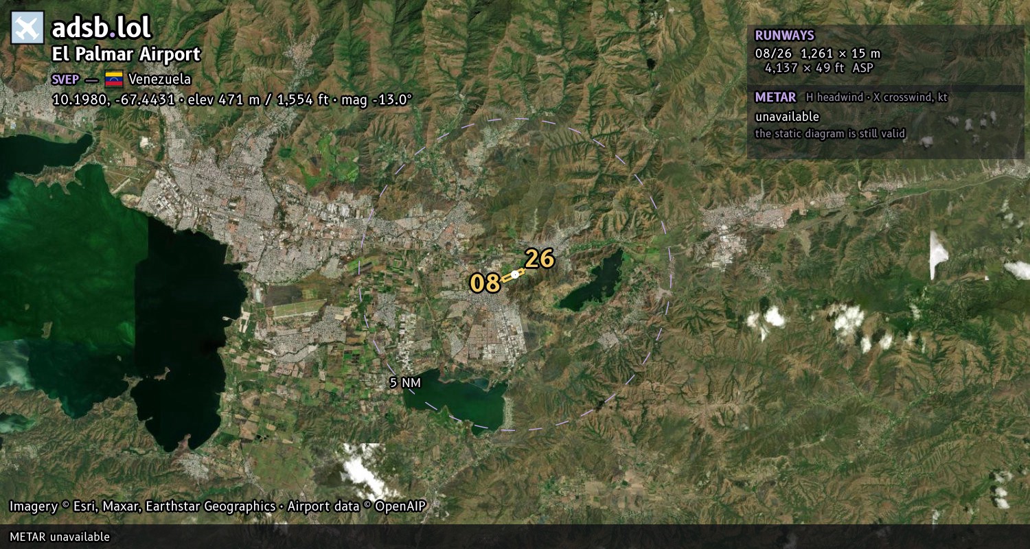 Satellite map with the runway layout of El Palmar Airport (SVEP)