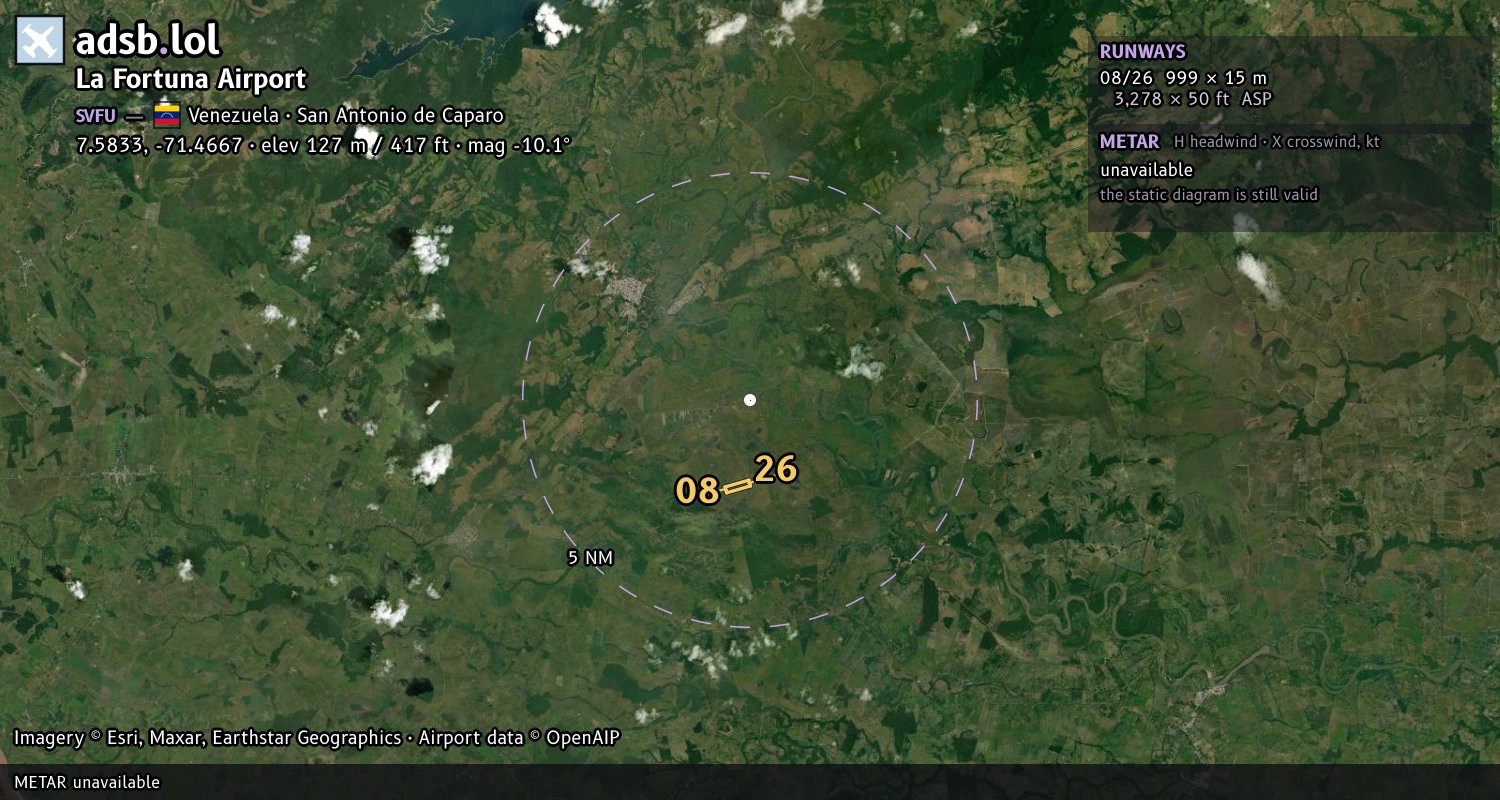 Satellite map with the runway layout of La Fortuna Airport (SVFU)
