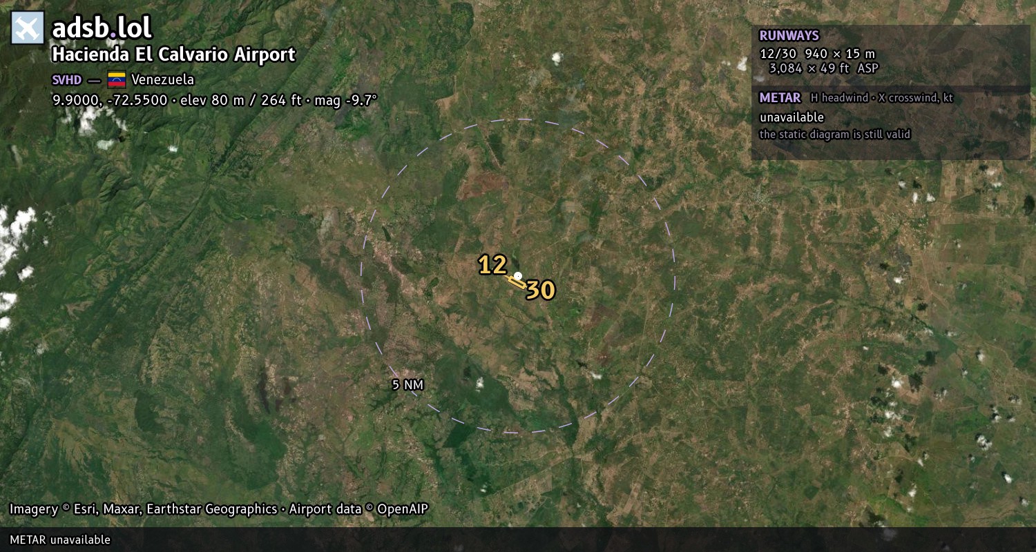 Satellite map with the runway layout of Hacienda El Calvario Airport (SVHD)