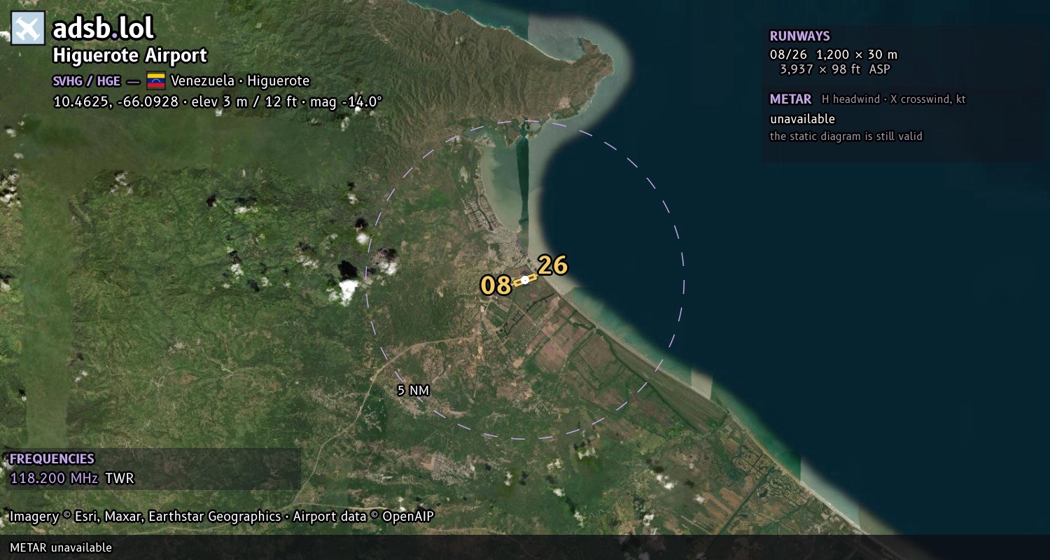 Satellite map with the runway layout of Higuerote Airport (SVHG)