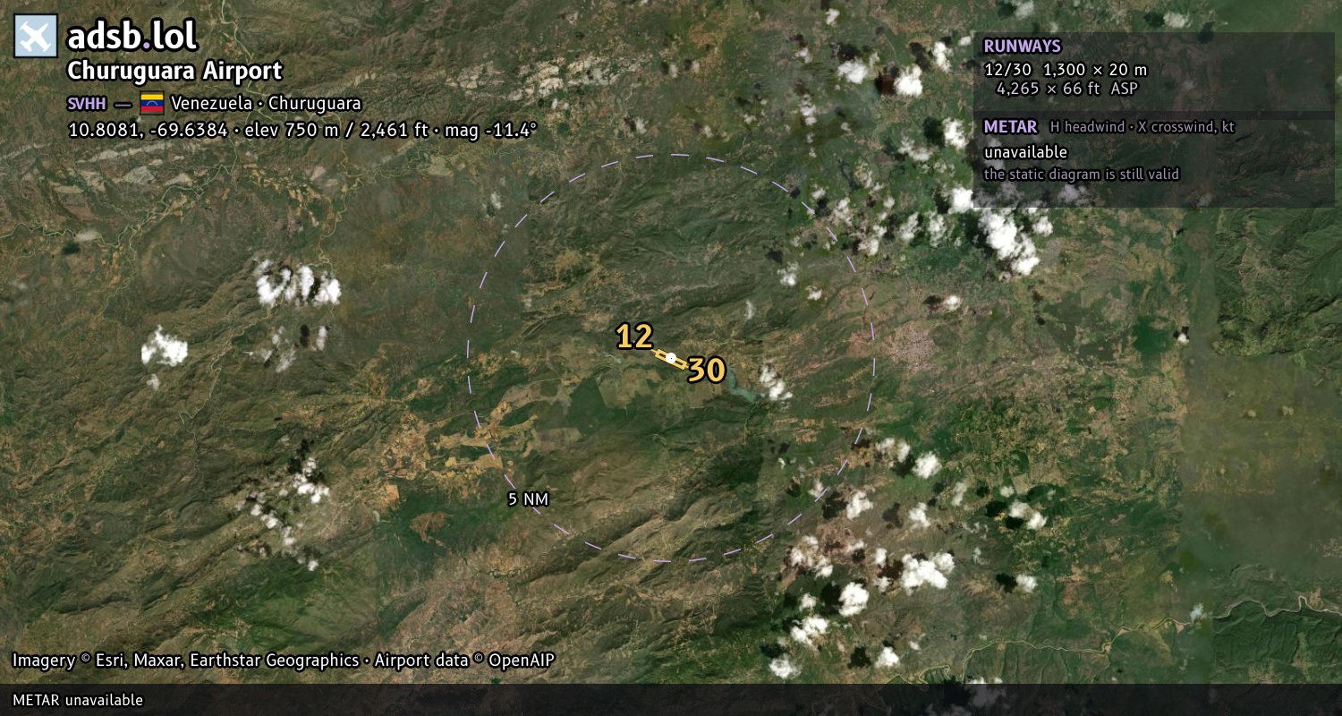 Satellite map with the runway layout of Churuguara Airport (SVHH)
