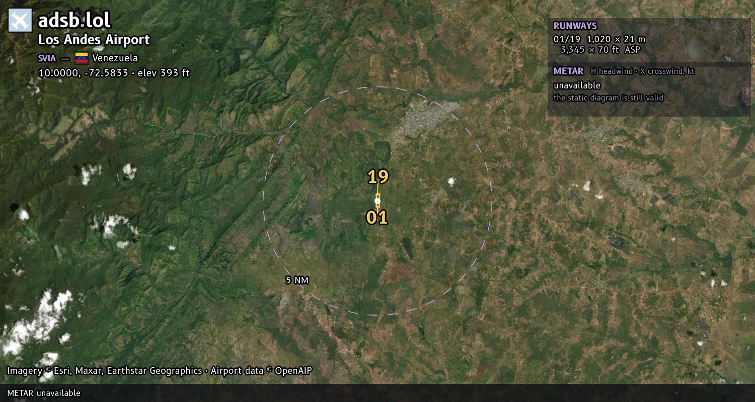 Satellite map with the runway layout of Los Andes Airport (SVIA)