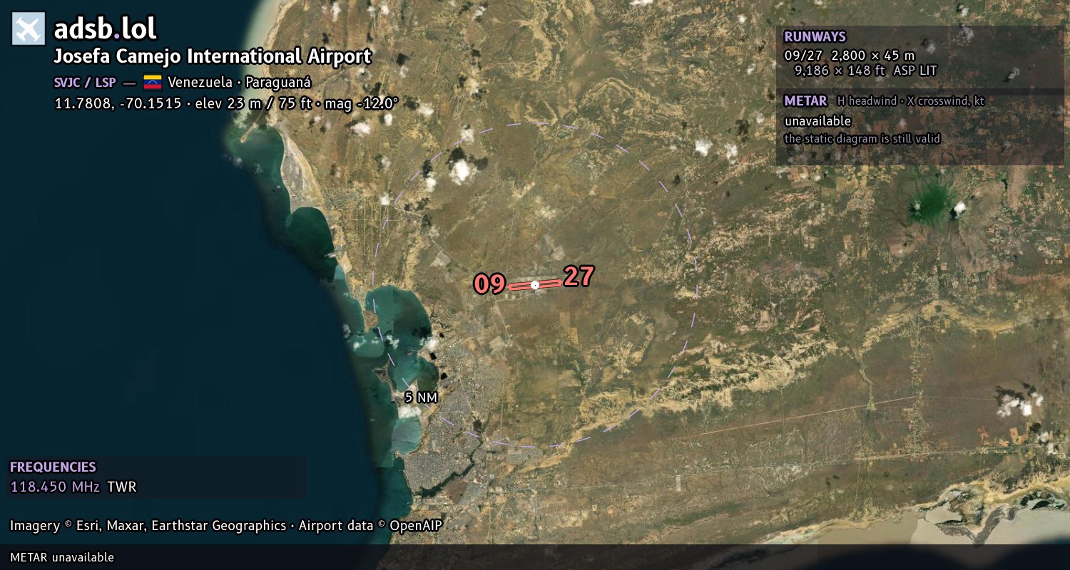 Satellite map with the runway layout of Josefa Camejo International Airport (SVJC)