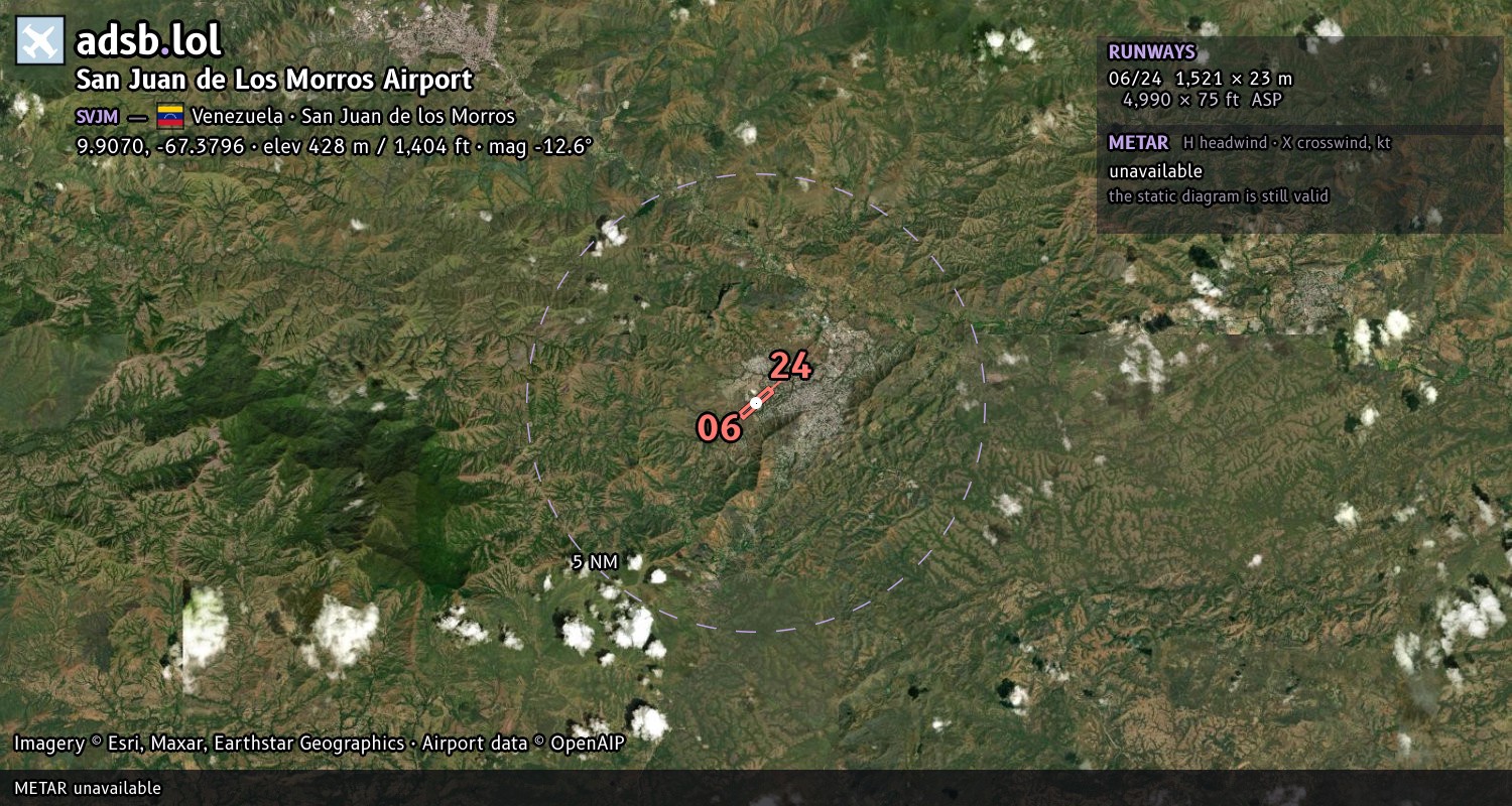 Satellite map with the runway layout of San Juan de Los Morros Airport (SVJM)