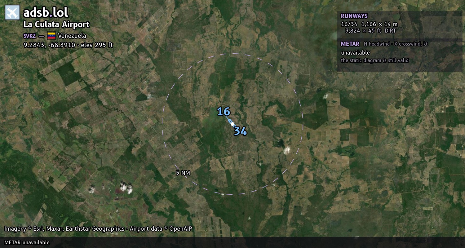 Satellite map with the runway layout of La Culata Airport (SVKZ)