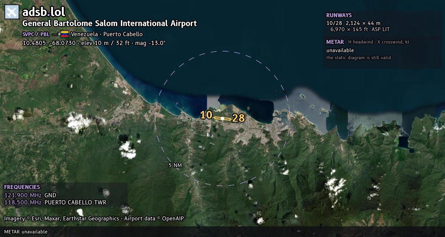 Satellite map with the runway layout of General Bartolome Salom International Airport (SVPC)