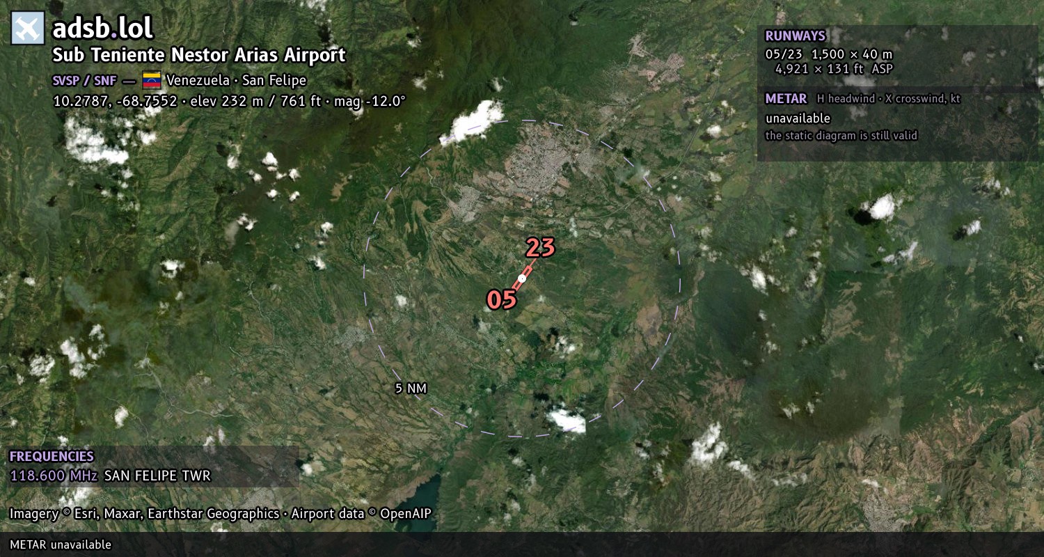 Satellite map with the runway layout of Sub Teniente Nestor Arias Airport (SVSP)