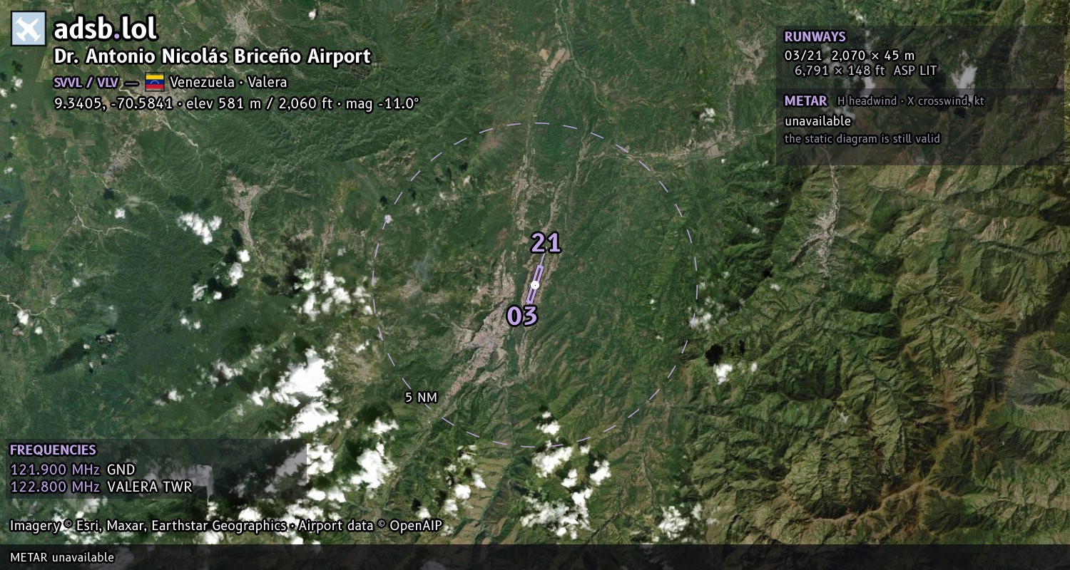 Satellite map with the runway layout of Dr. Antonio Nicolás Briceño Airport (SVVL)