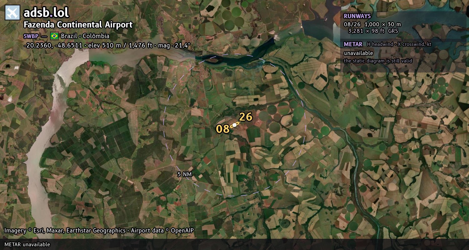 Satellite map with the runway layout of Fazenda Continental Airport (SWBP)