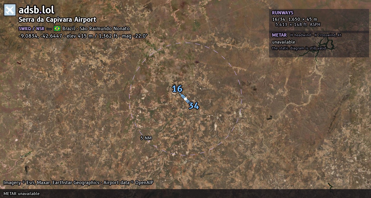 Satellite map with the runway layout of Serra da Capivara Airport (SWKQ)