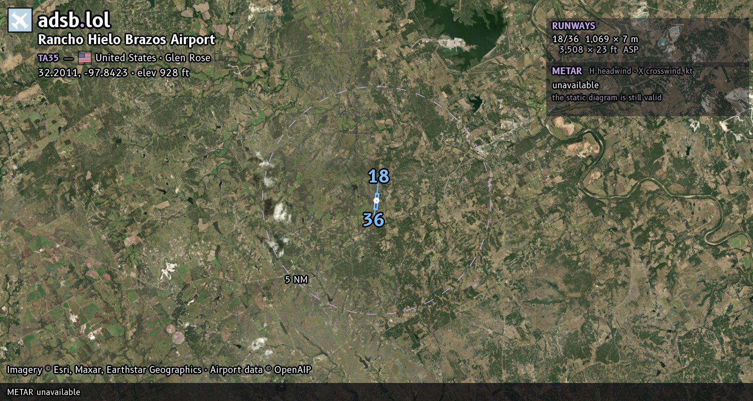 Satellite map with the runway layout of Rancho Hielo Brazos Airport (TA35)