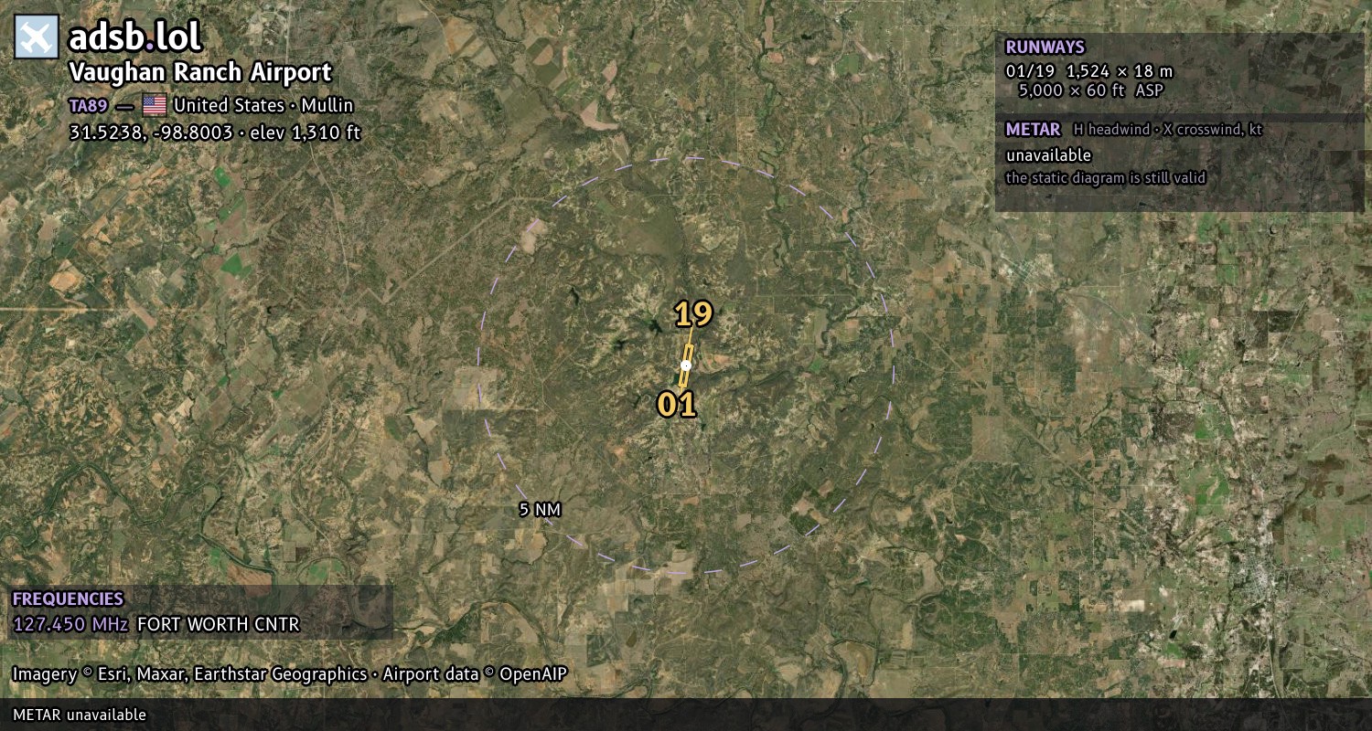 Satellite map with the runway layout of Vaughan Ranch Airport (TA89)