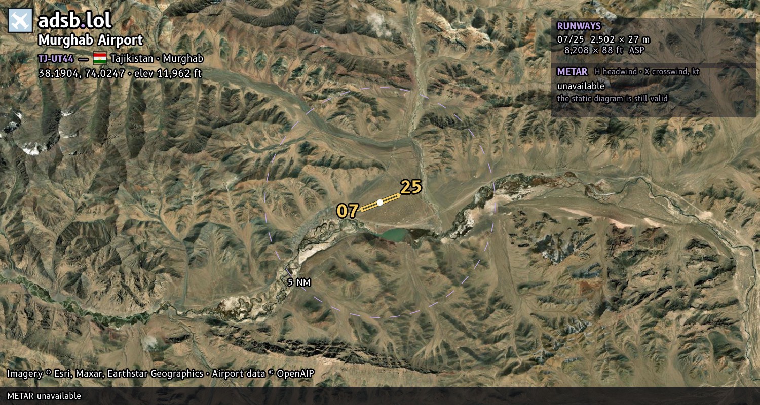 Satellite map with the runway layout of Murghab Airport (TJ-UT44)