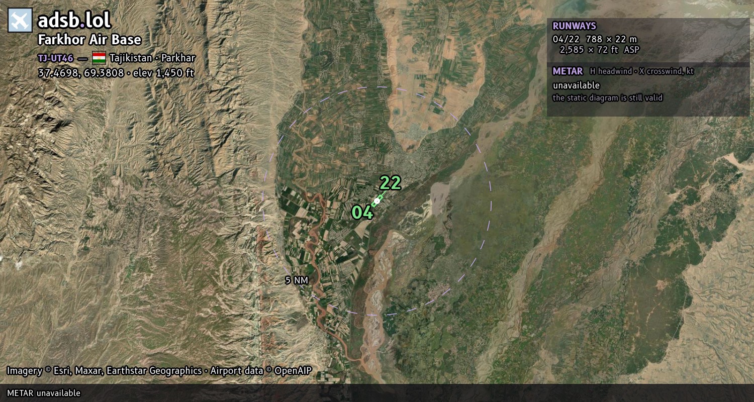 Satellite map with the runway layout of Farkhor Air Base (TJ-UT46)