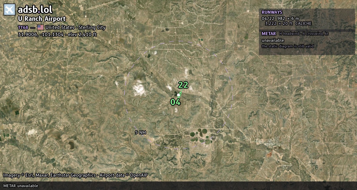 Satellite map with the runway layout of U Ranch Airport (TT68)