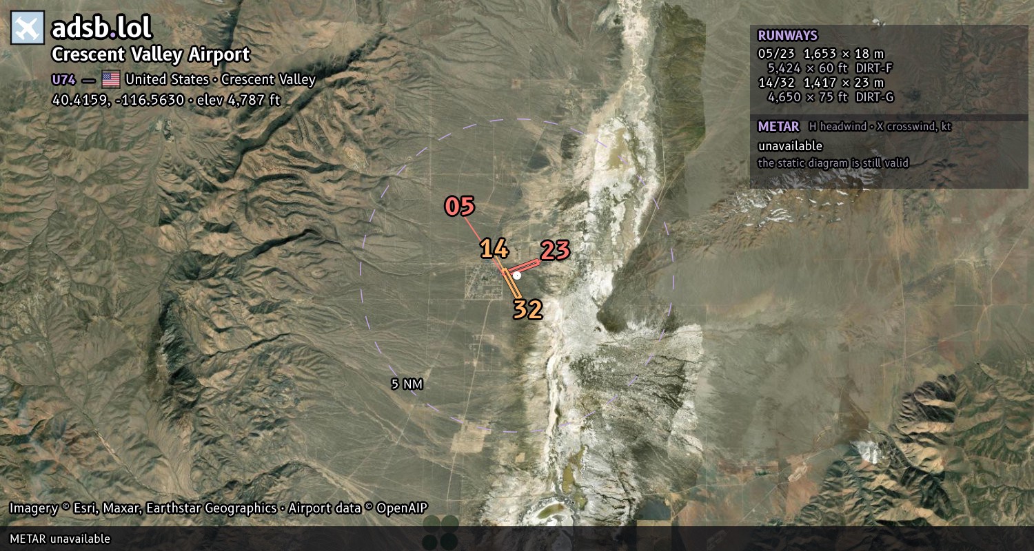 Satellite map with the runway layout of Crescent Valley Airport (U74)