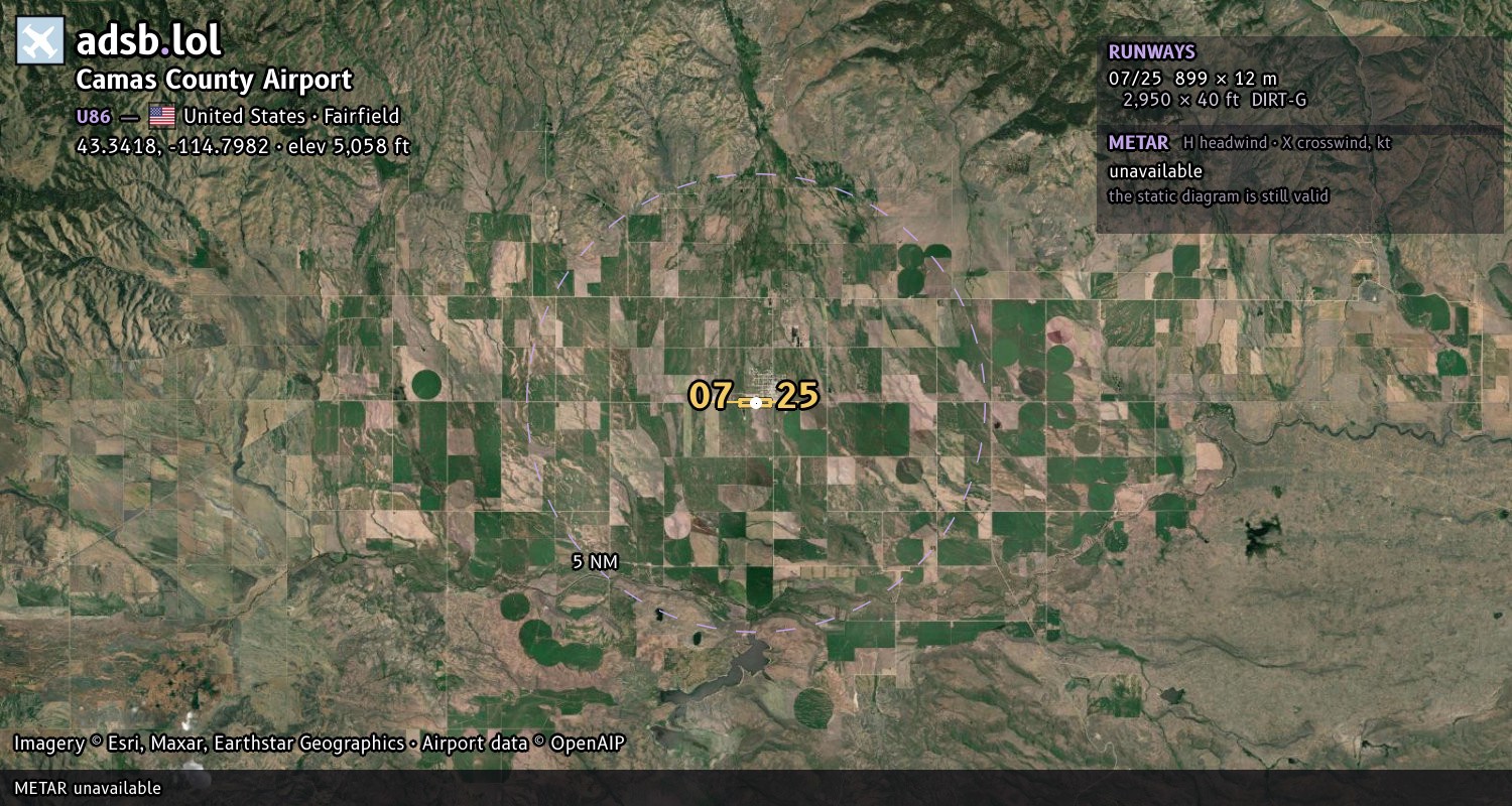 Satellite map with the runway layout of Camas County Airport (U86)