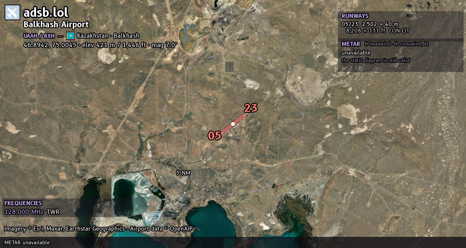 Satellite map with the runway layout of Balkhash Airport (UAAH)