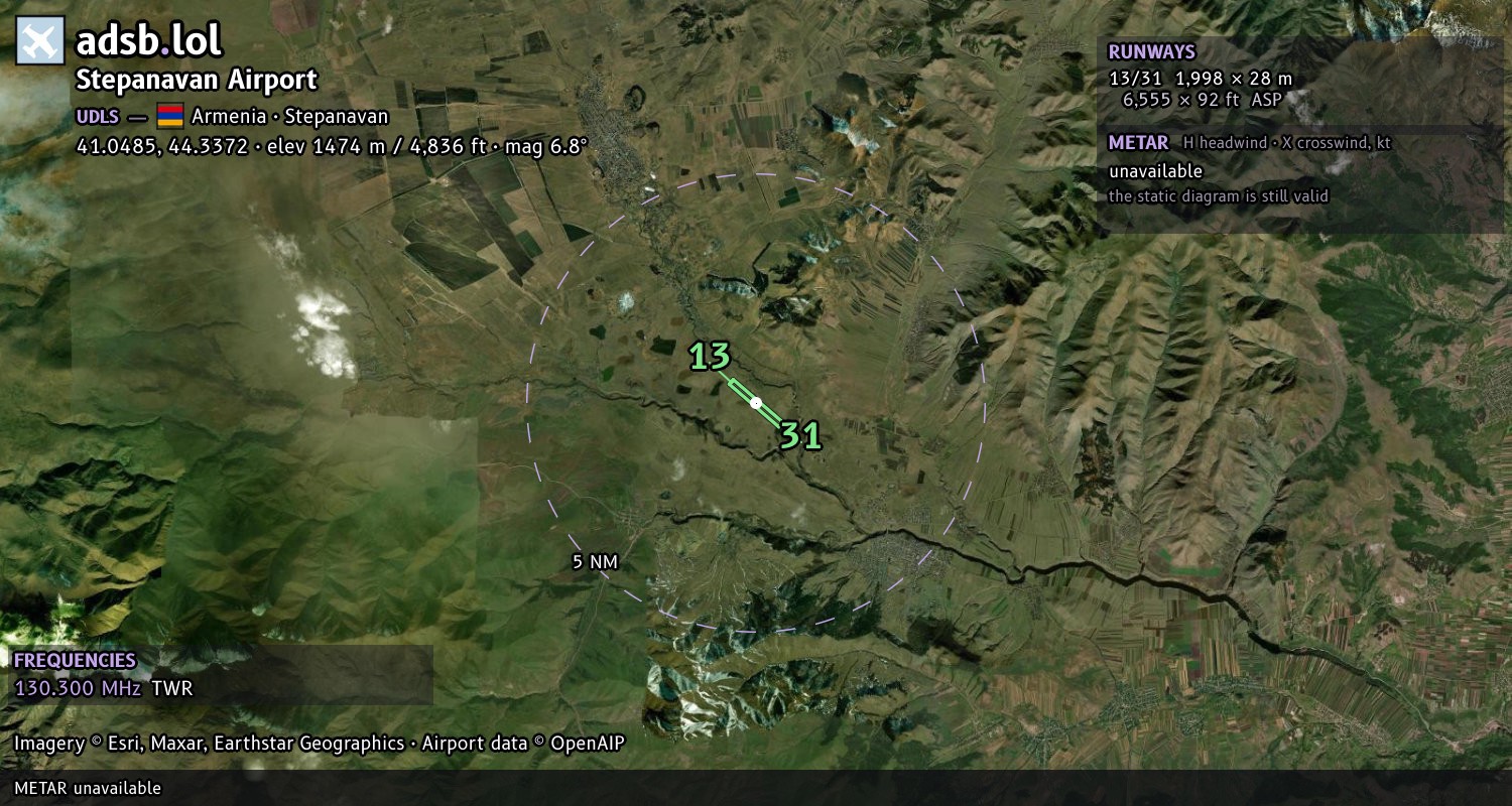 Satellite map with the runway layout of Stepanavan Airport (UDLS)