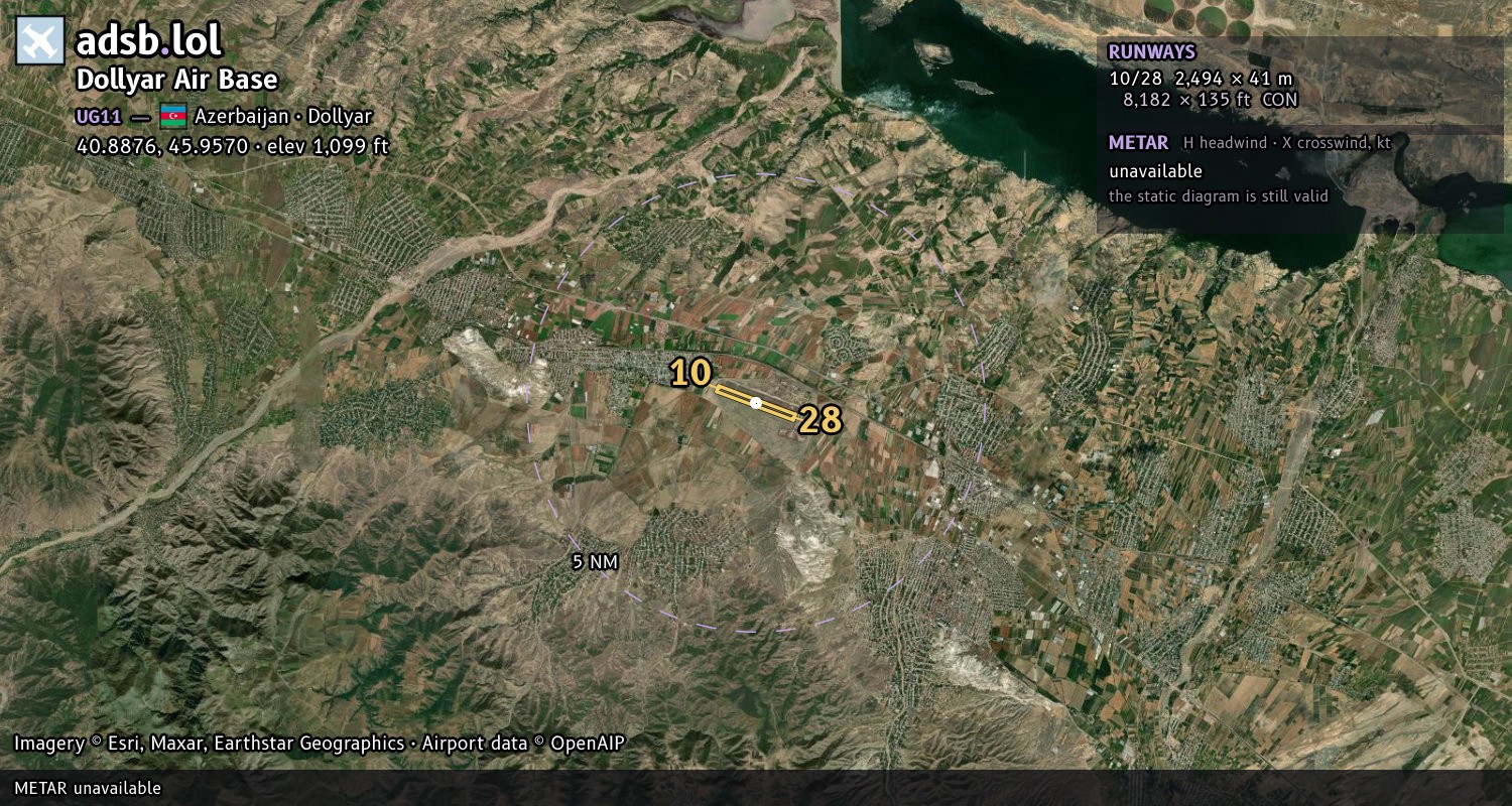 Satellite map with the runway layout of Dollyar Air Base (UG11)