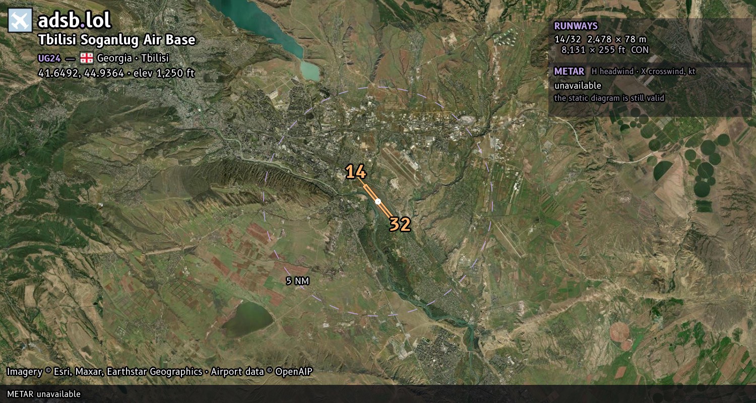 Satellite map with the runway layout of Tbilisi Soganlug Air Base (UG24)