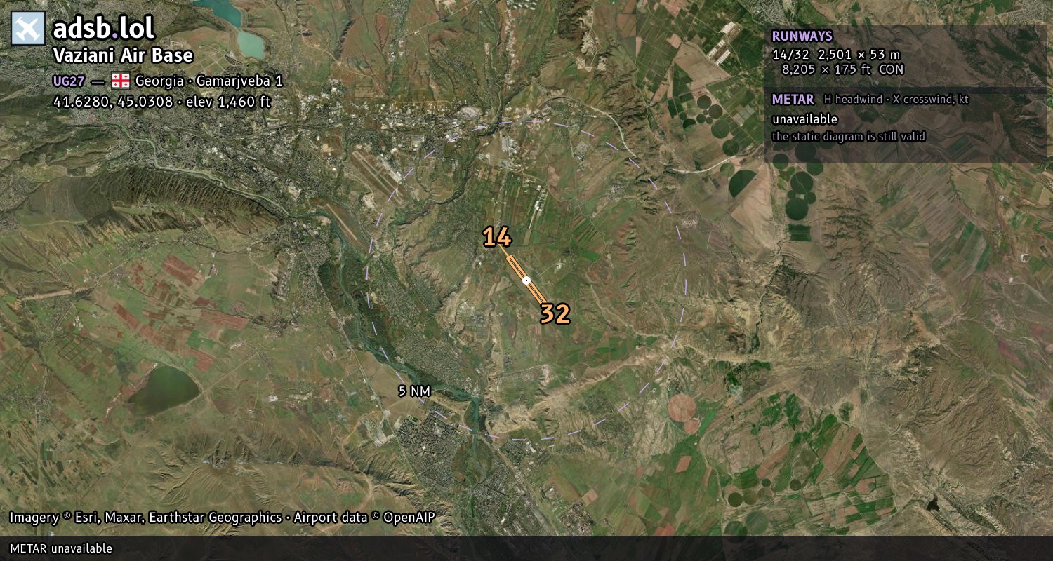 Satellite map with the runway layout of Vaziani Air Base (UG27)