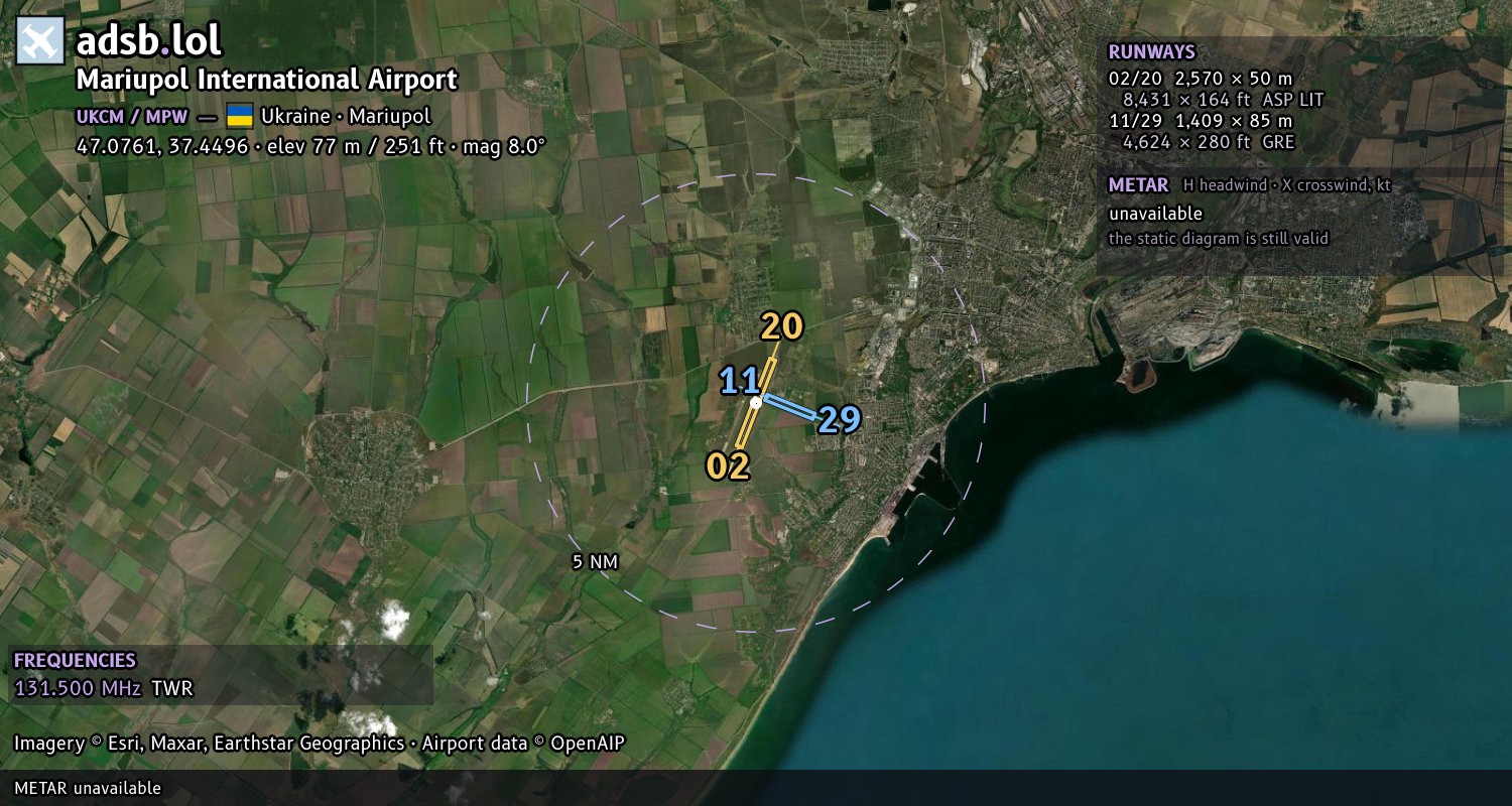 Satellite map with the runway layout of Mariupol International Airport (UKCM)