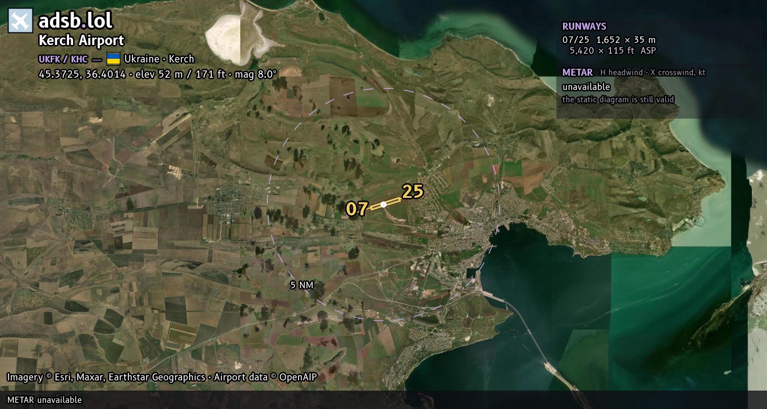 Satellite map with the runway layout of Kerch Airport (UKFK)