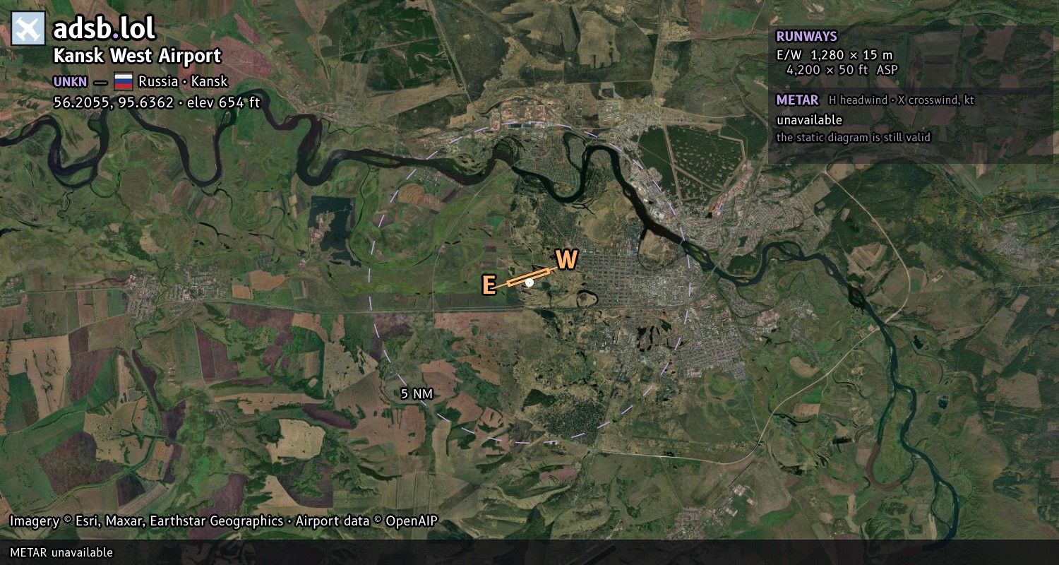Satellite map with the runway layout of Kansk West Airport (UNKN)