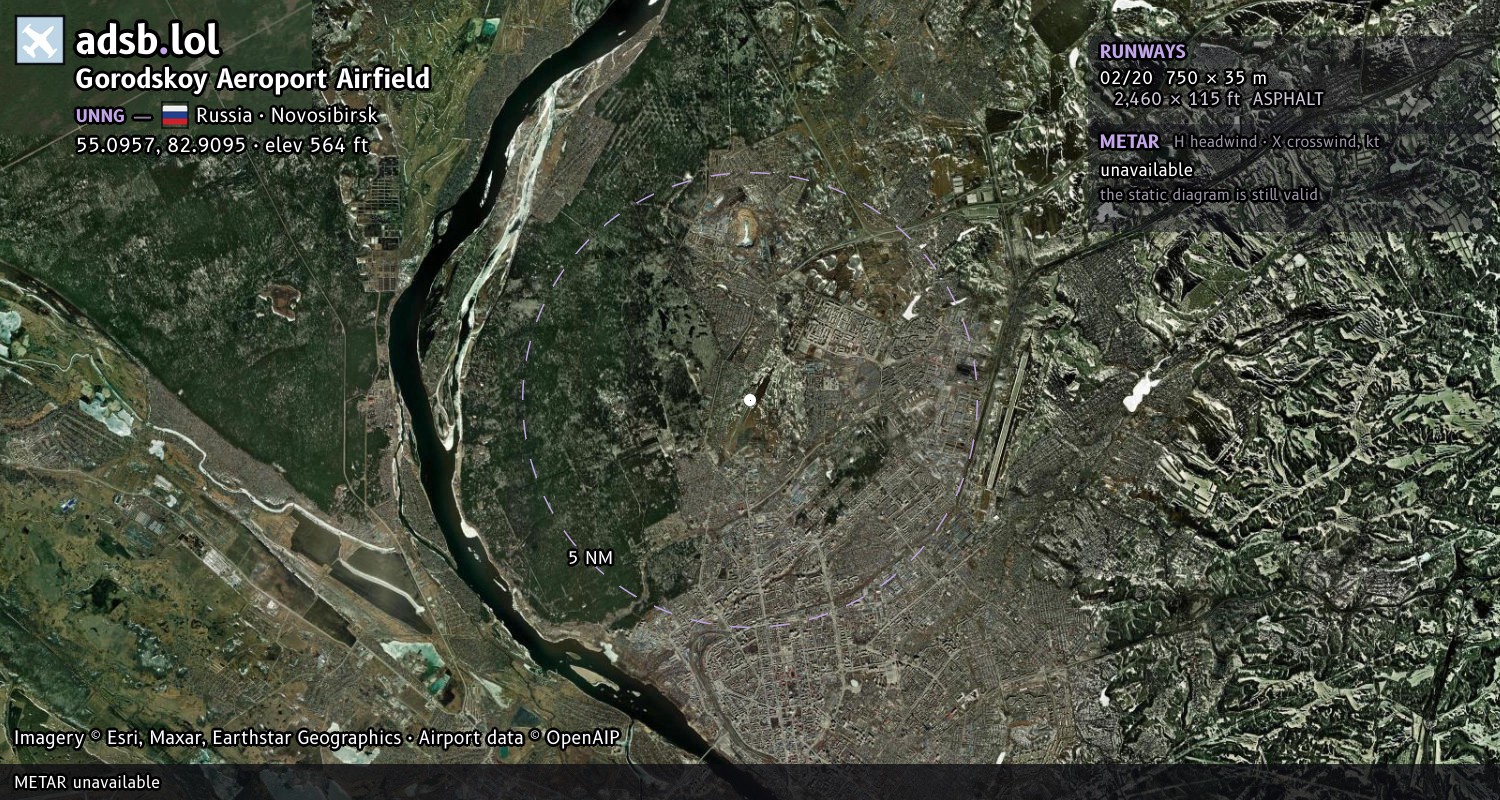 Satellite map with the runway layout of Gorodskoy Aeroport Airfield (UNNG)