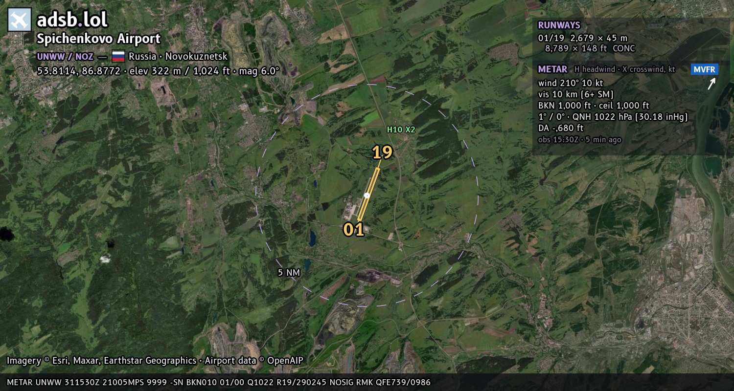Satellite map with the runway layout of Spichenkovo Airport (UNWW)