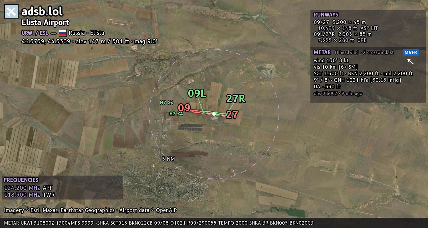 Satellite map with the runway layout of Elista Airport (URWI)