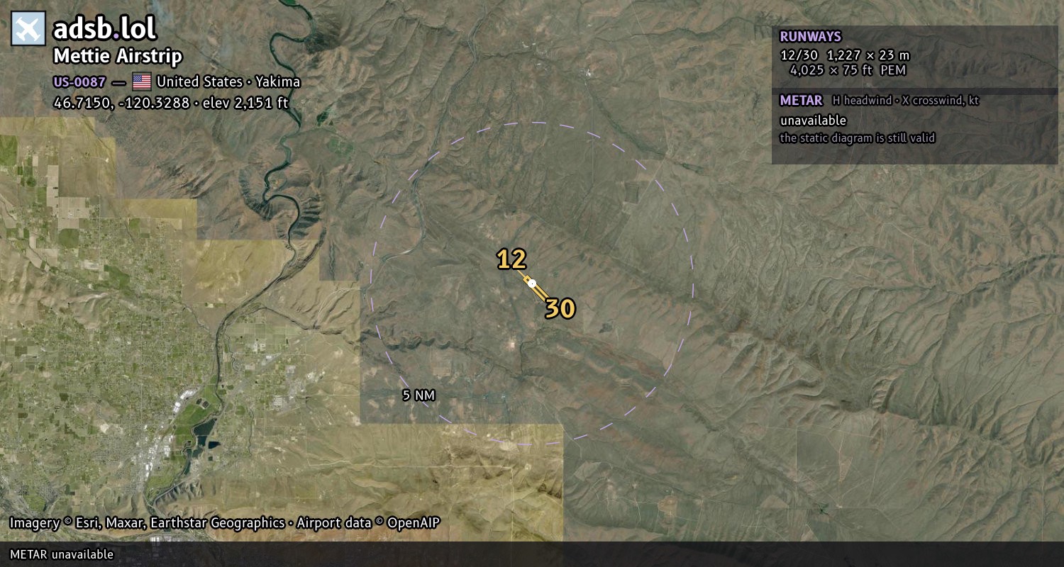 Satellite map with the runway layout of Mettie Airstrip (US-0087)