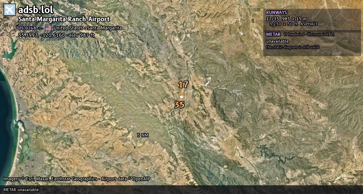 Satellite map with the runway layout of Santa Margarita Ranch Airport (US-0248)