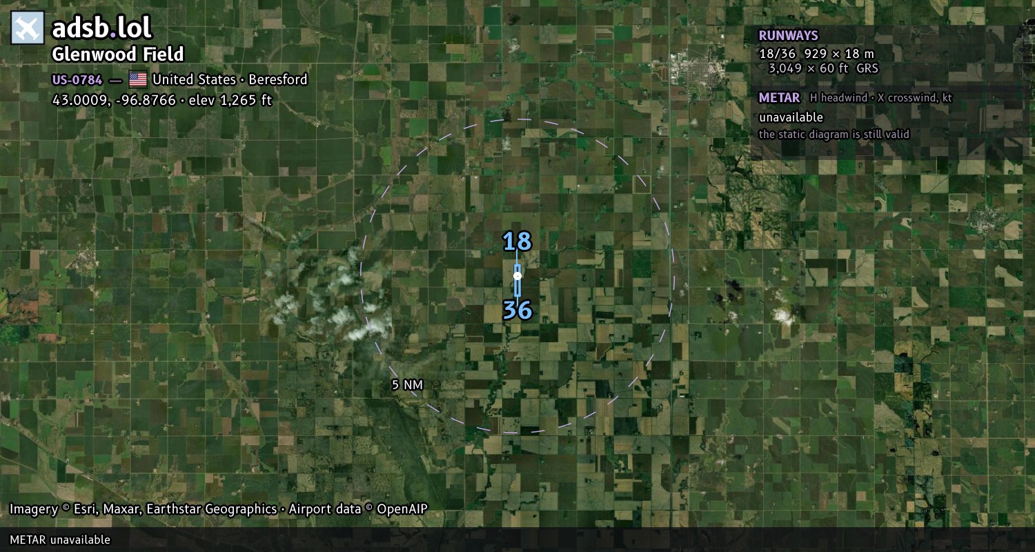 Satellite map with the runway layout of Glenwood Field (US-0784)