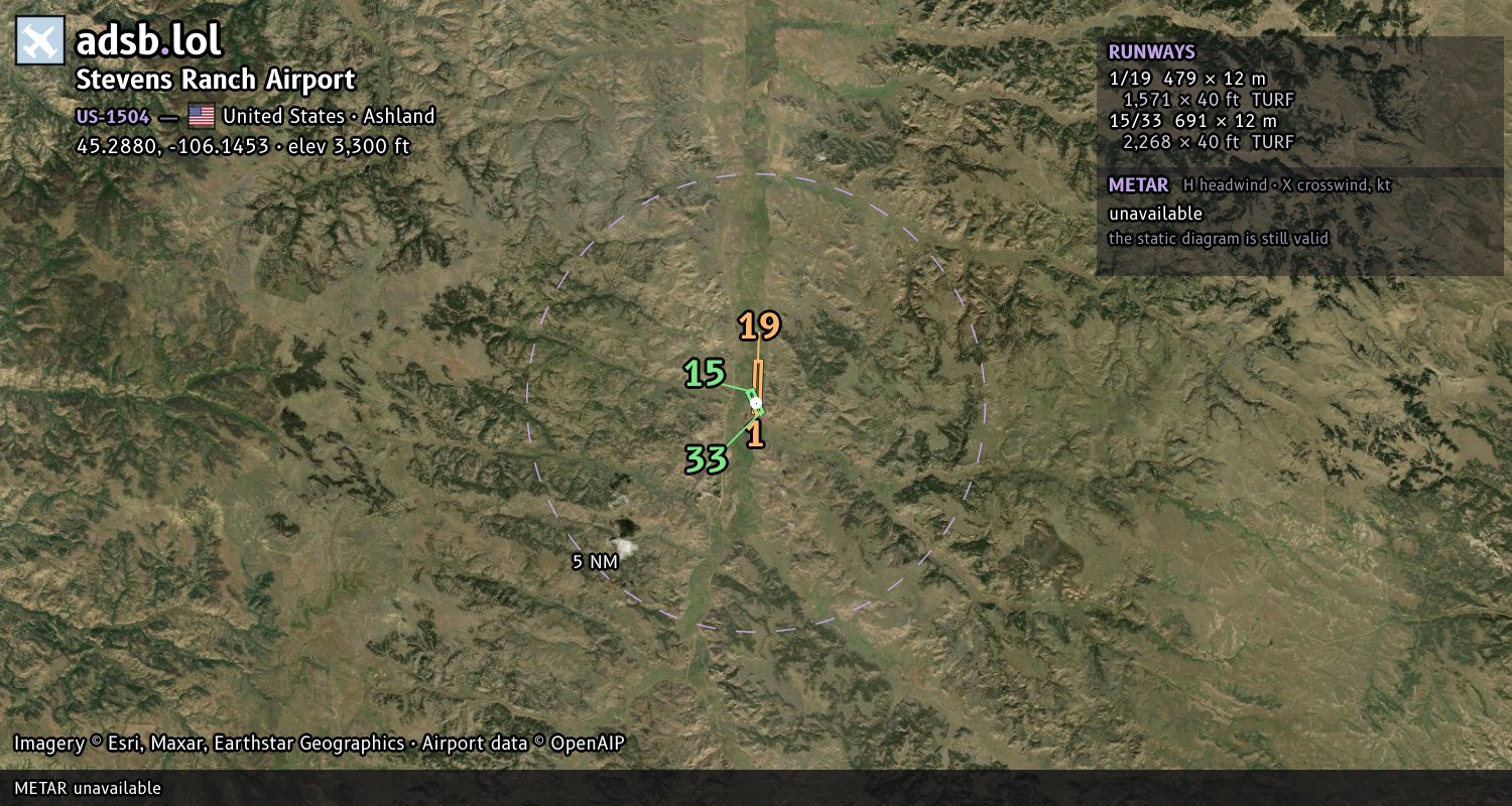 Satellite map with the runway layout of Stevens Ranch Airport (US-1504)