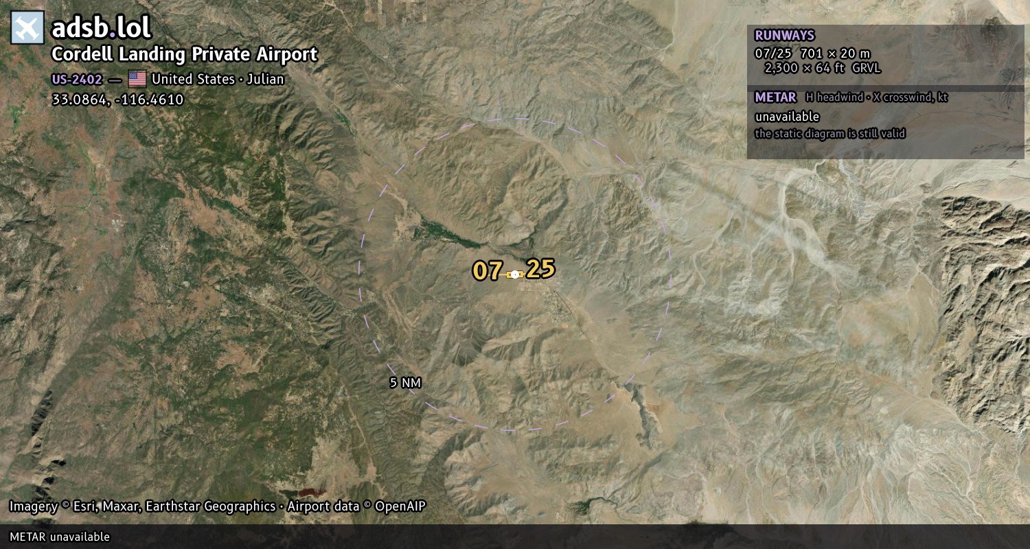 Satellite map with the runway layout of Cordell Landing Private Airport (US-2402)