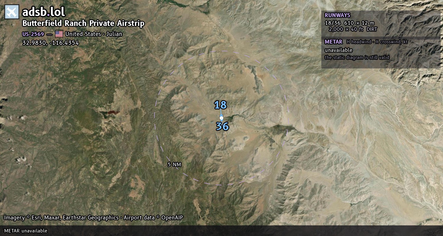 Satellite map with the runway layout of Butterfield Ranch Private Airstrip (US-2569)