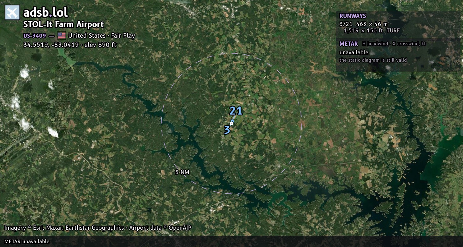Satellite map with the runway layout of STOL-It Farm Airport (US-3409)