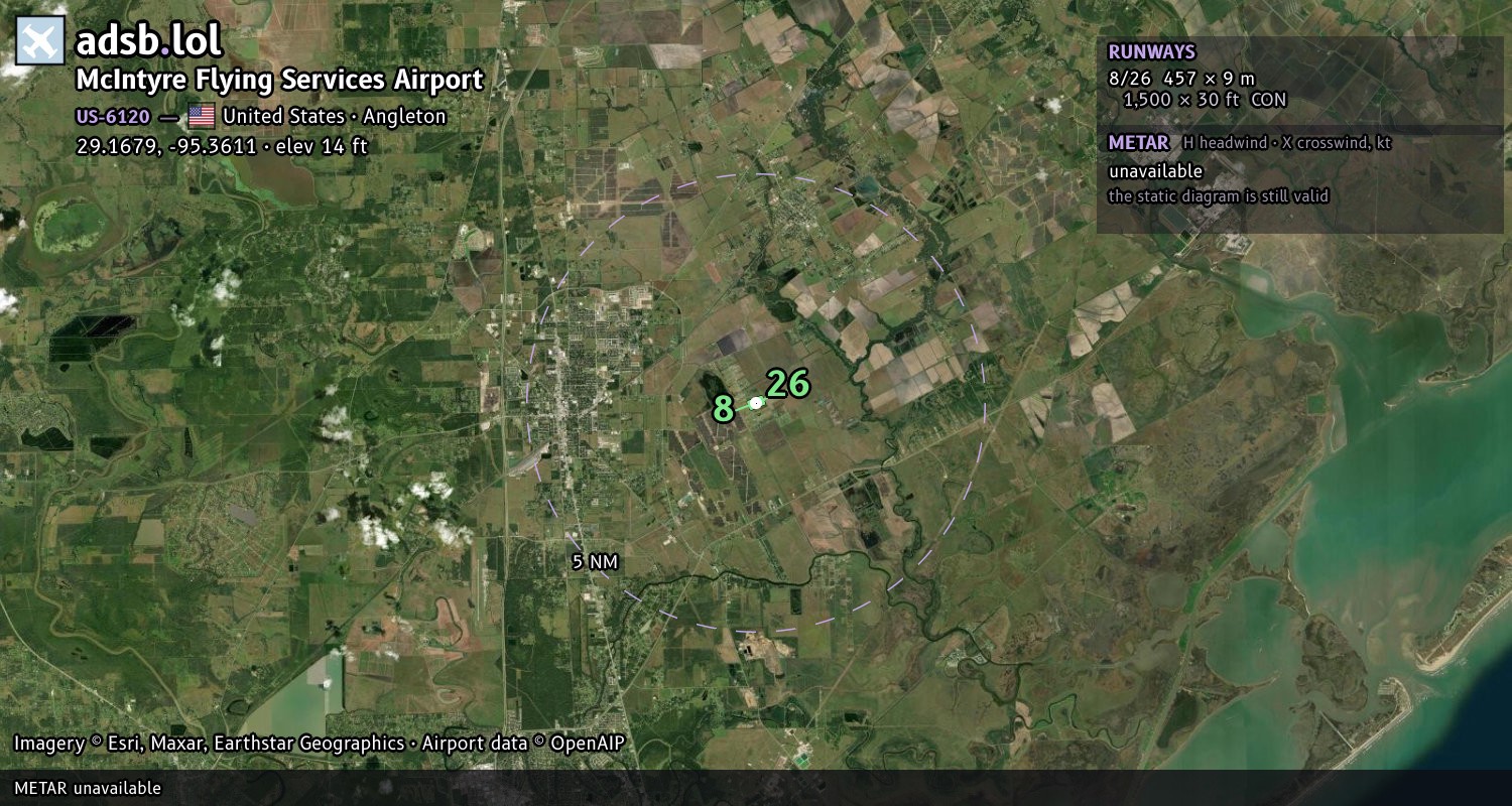 Satellite map with the runway layout of McIntyre Flying Services Airport (US-6120)