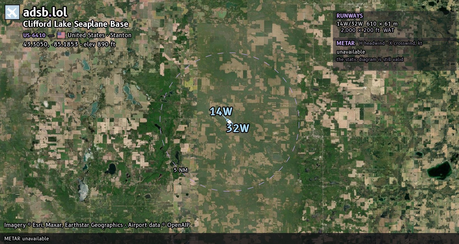 Satellite map with the runway layout of Clifford Lake Seaplane Base (US-6410)