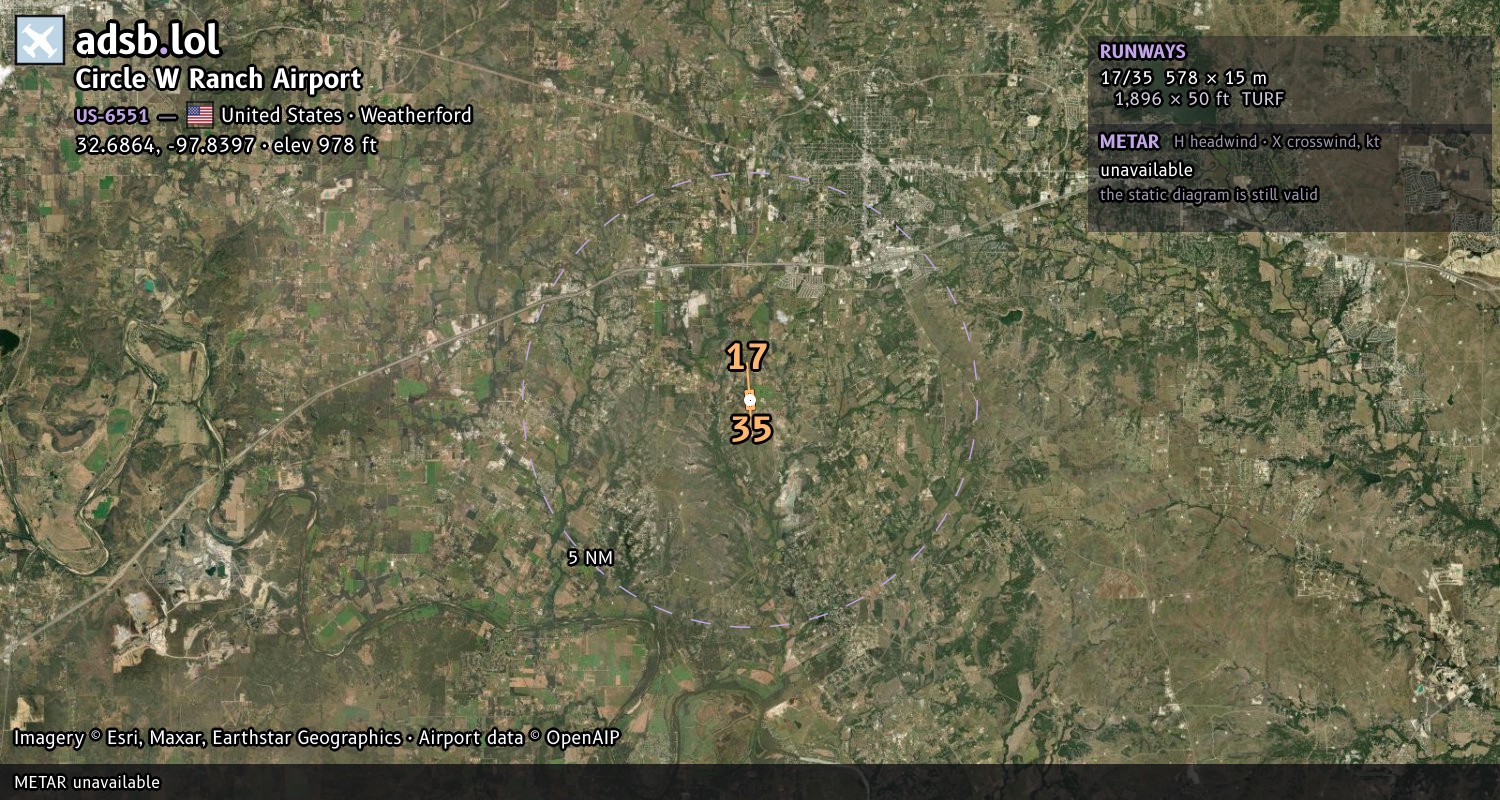 Satellite map with the runway layout of Circle W Ranch Airport (US-6551)