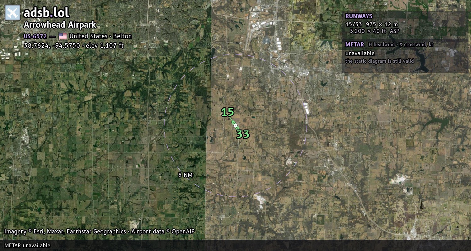 Satellite map with the runway layout of Arrowhead Airpark (US-6572)