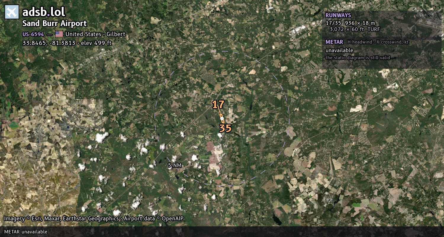 Satellite map with the runway layout of Sand Burr Airport (US-6594)