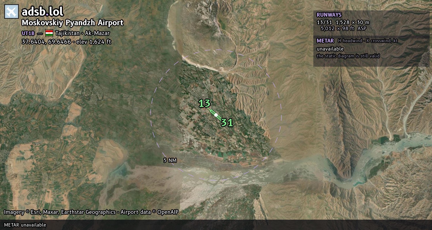 Satellite map with the runway layout of Moskovskiy Pyandzh Airport (UT1B)